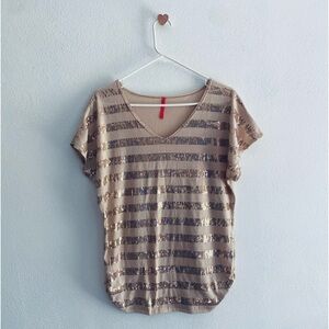 Maurices tan sequin stripe top
